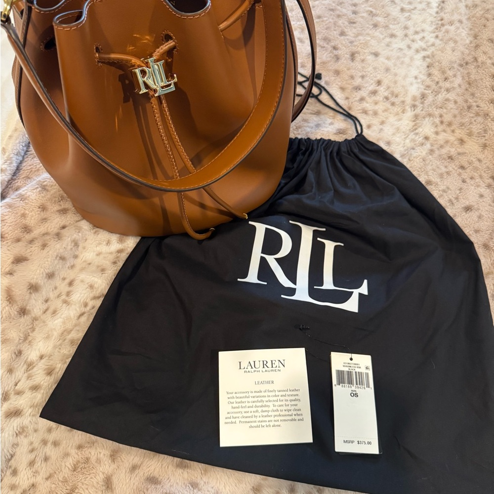 Lauren Ralph Lauren Tan Leather Bucket Bag